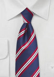 Cravată bărbătească, cu dungi de culoare, roșie bleumarin