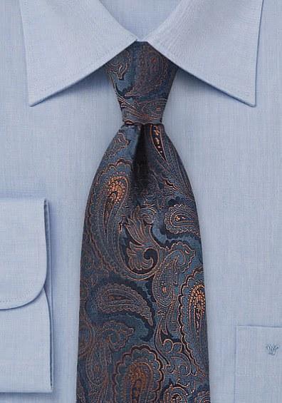 Cravata barbati cu forme albastru inchis si cupru-Melancolic--Cravate Online