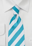 Cravata barbati dungi alb turcoaz--Cravate Online