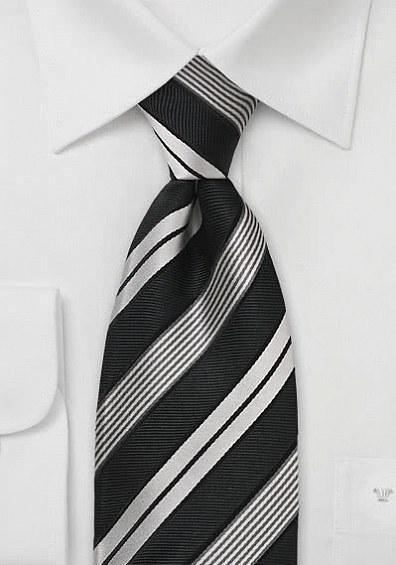 Cravata barbati elegantă, dungată, în culoarea negru și gri deschis 148X8.5 CM--Cravate Online