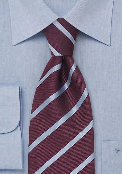 Cravata Bordo cu dungi albastru deschis 160 cm--Cravate Online