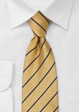 Cravata caramel galbena auriu cu dungi albastru inchis--Cravate Online
