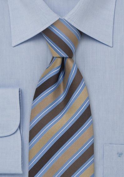 Cravata cu dungi maro albastrul cerului design italian--Cravate Online