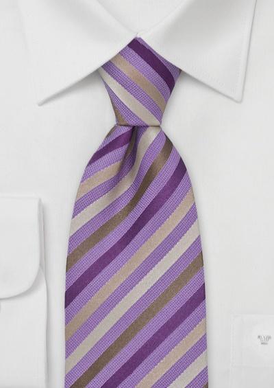 Cravata cu dungi mov-maro-bej--Cravate Online