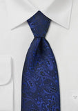 Cravata cu motive florale brodate albastru indigo--Cravate Online
