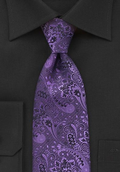 Cravata cu motive florale brodate violet--Cravate Online