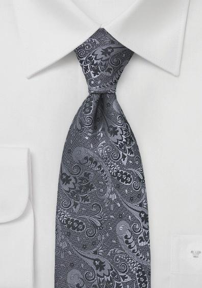 Cravata cu motive florale relief gri--Cravate Online