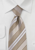 Cravata de afaceri in dungi in alb pur - sampanie mire - nunta