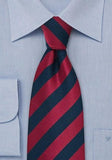 Cravată de birou lungă cu dungi roșii cherry albastru de miezul nopții--Cravate Online