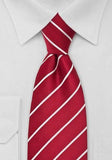 Cravată de birou rosie lungă cu dungi albe--Cravate Online