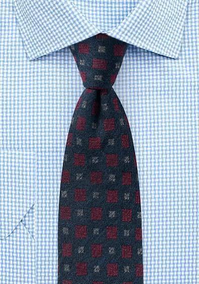 Cravată de lână pentru bărbați antracit pătrat--Cravate Online