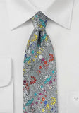 Cravată design de flori gri deschis matase--Cravate Online