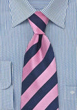 Cravata dungi albastru cu roz--Cravate Online