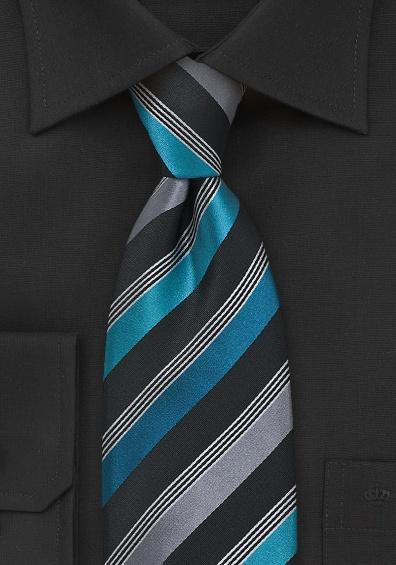Cravata dungi italiene albastru negru asfalt verde--Cravate Online