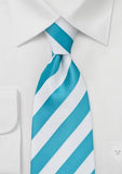 Cravata dungi turcoaz alb--Cravate Online