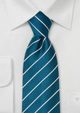 Cravata eleganta in turcoaz cu linii albe--Cravate Online