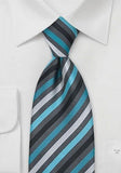 Cravata fina italiana albastru cu dungi-Grey-Cravate Online