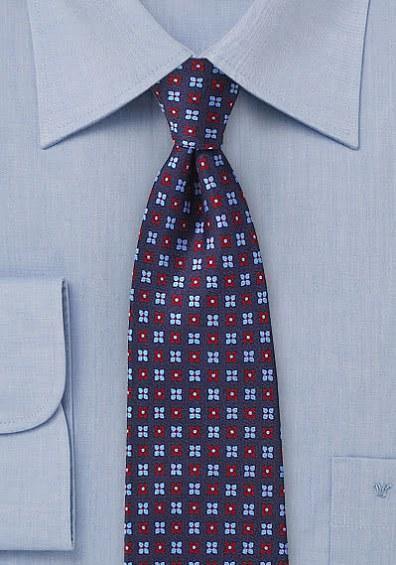 Cravata flori albastru bleumarin--Cravate Online