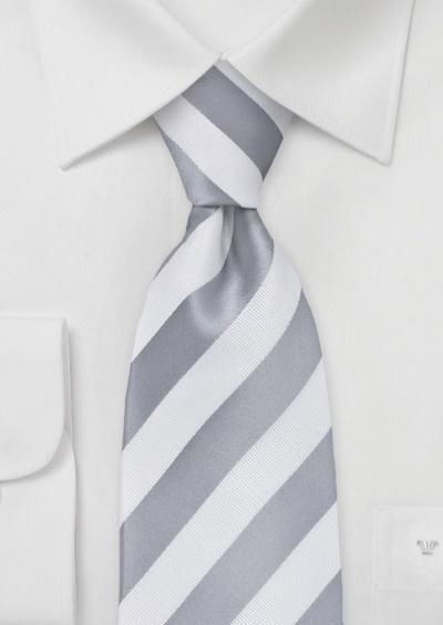 Cravata gri-argintiu cu dungi albe--Cravate Online