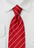 Cravata, rosu aprins,cu dungi fine, albe