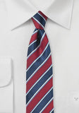 Cravata, ingusta, albastru cu linii rosii
