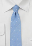 Cravata ingusta albastru pal cu buline din matase&bumbac satinat