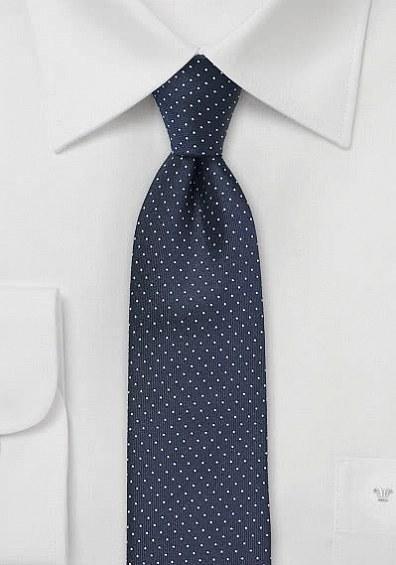 Cravată îngustă de culoare albastru de noapte alb perlat--Cravate Online