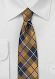 Cravată îngustă in carouri portocaliu cu albastru 148X6 cm