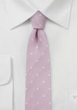 Cravata ingusta roz pal cu buline din matase&bumbac satinat