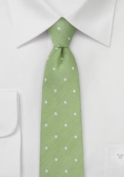 Cravata ingusta verde pal cu buline din matase&bumbac satinat--Cravate Online