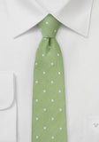 Cravata ingusta verde pal cu buline din matase&bumbac satinat