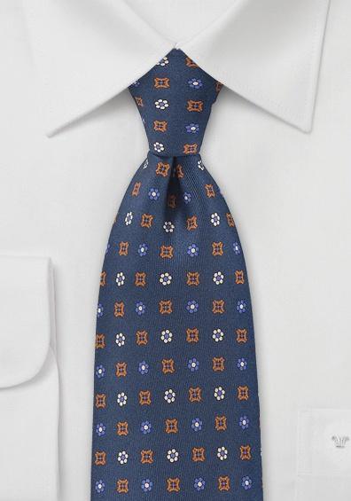 Cravata italiana de lux din matase motiv floral albastru bluemarin--Cravate Online