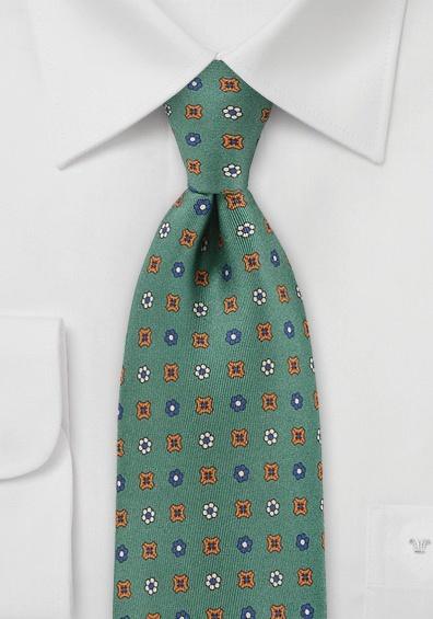 Cravata italiana de lux din matase motiv floral verde--Cravate Online