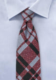 Cravata lana in carouri rosu,negru,albastru deschis