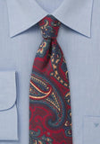 Cravata florala, lana,ingusta, cu motiv paisley burgund colorat