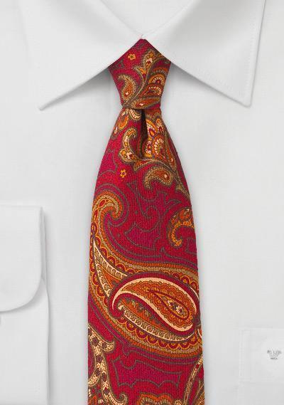 Cravata lana ingusta cu motiv paisley colorat--Cravate Online