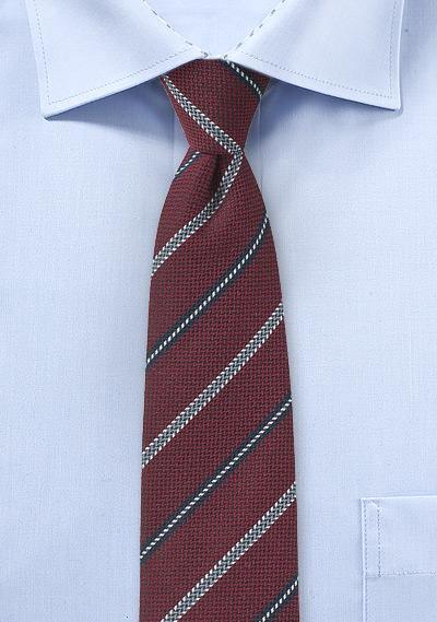 Cravata lana matase ingusta cu dungi bordeaux--Cravate Online