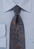 Cravată lungă model paisley bleumarin