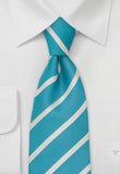 Cravata matase dungi turcoaz alb--Cravate Online