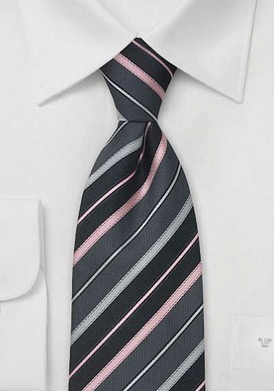 Cravata matase gri cu dungi roz--Cravate Online