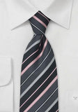 Cravata matase gri cu dungi roz