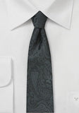 Cravata matase ingusta cu motiv paisley negra--Cravate Online