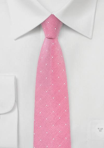 Cravata matase ingusta roz cu puncte--Cravate Online