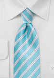 Cravata matase turcoaz in dungi argintii 148 cm--Cravate Online
