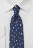 Cravata bluemarin cu picouri model floral albastru inchis din matase italiana