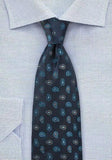 Cravate pentru barbati lux motive paisley noapte albastru turcoaz închis-Moderat