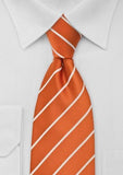 Cravata portocalie cu dungi subtiri albe--Cravate Online