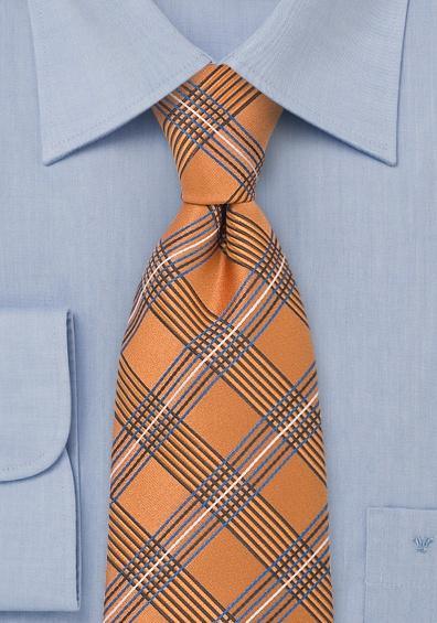 Cravata Prince of Wales in dungi karouri orange portocaliu--Cravate Online
