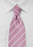 Cravata roz cu dungi albe--Cravate Online