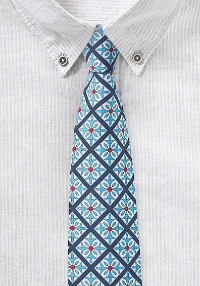 Cravata slim albastru, 7 cm, bumbac--Cravate Online